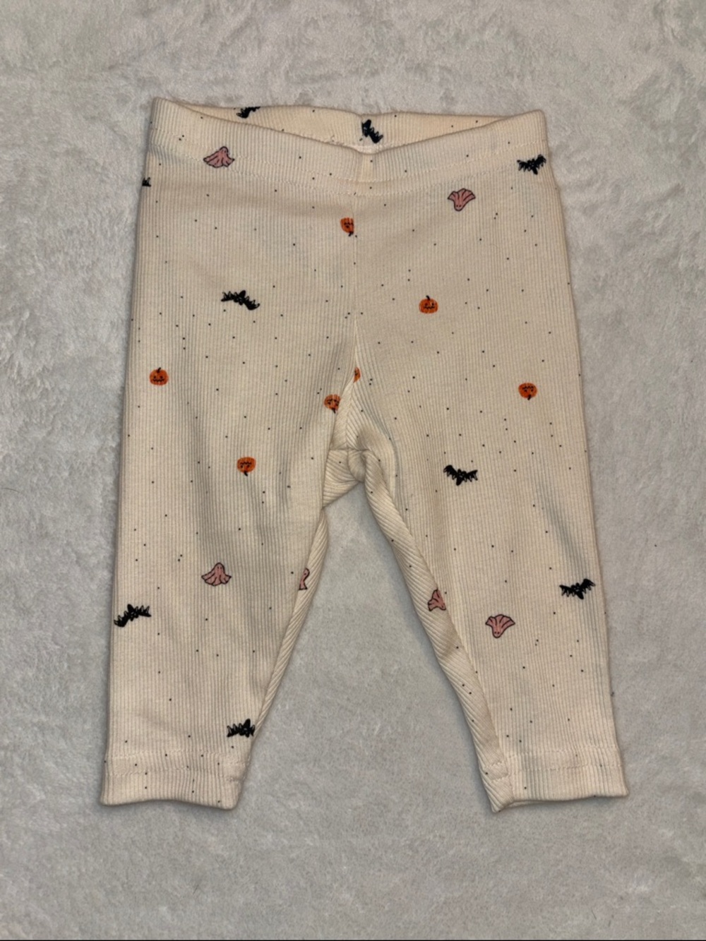 (3 for $10) carters Cream Halloween Print Ribbed Baby Leggings